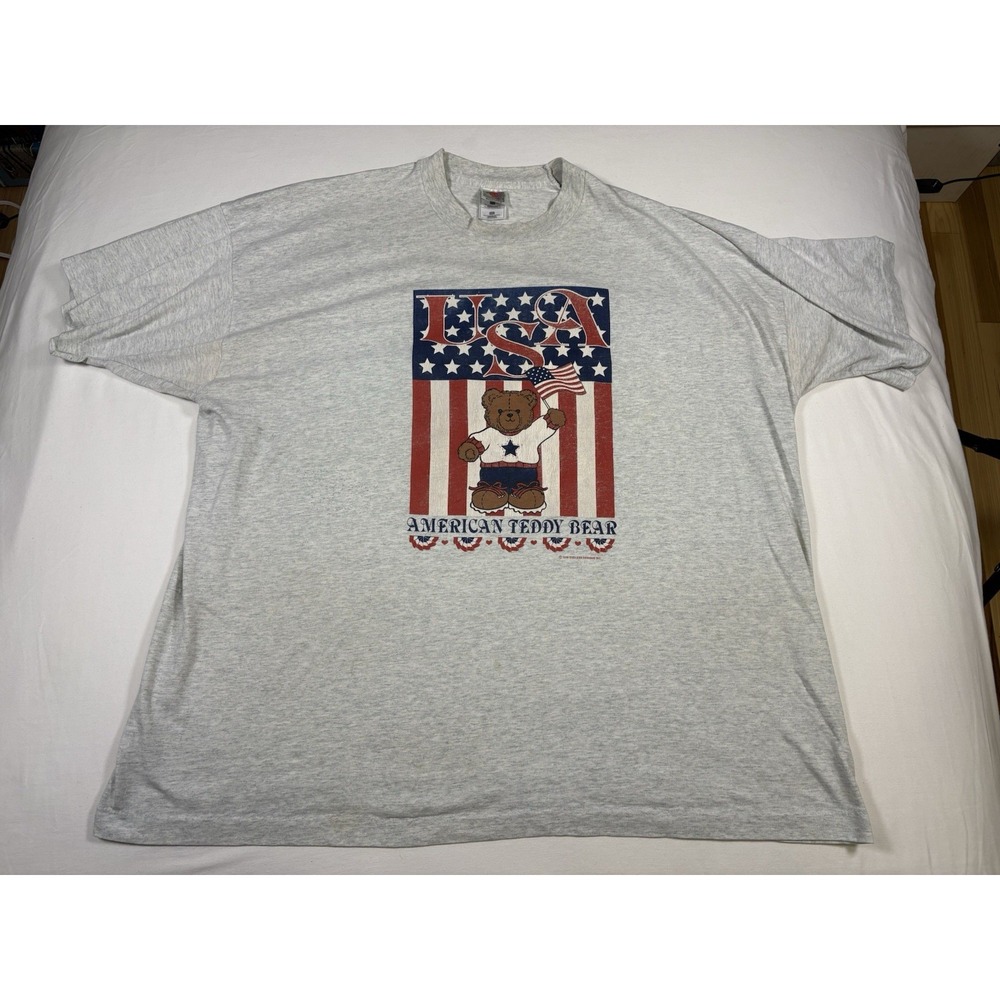 Vtg 90s USA American Teddy Bear T Shirt 1996 Endless Designs 3XL Single Stitch